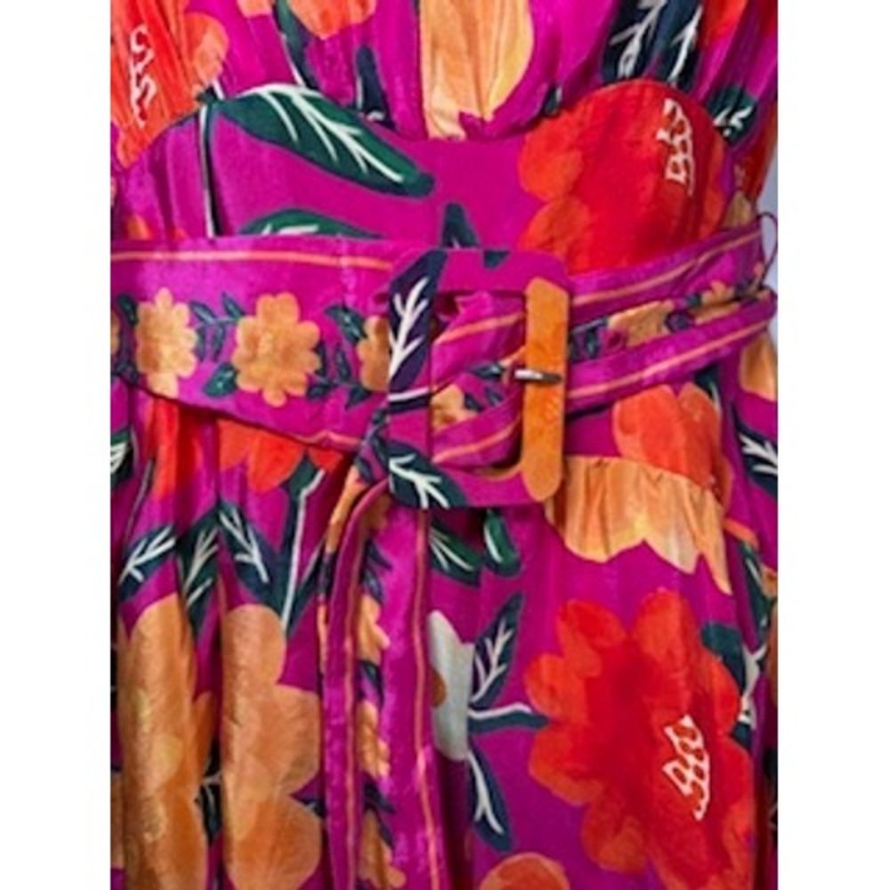 Farm Rio Mini Dress Pink Flowers Tapestry Ruffle Belted XS Tropical Boho NWT - Picture 4 of 10